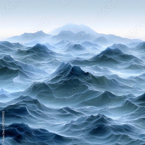 A serene and abstract depiction of rolling ocean waves in shades of blue and turquoise, creating a tranquil yet dynamic seascape, capturing the essence of nature’s beauty.