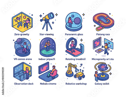 Orbital Recreation Icons. Orbital recreation. Colorful isometric