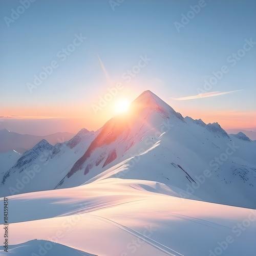 the sun rising behind a snow-covered mountain눈덮인 산 뒤로 떠오르는 해