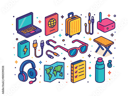 Digital Nomad Essentials. Digital nomad essentials. Colorful iso