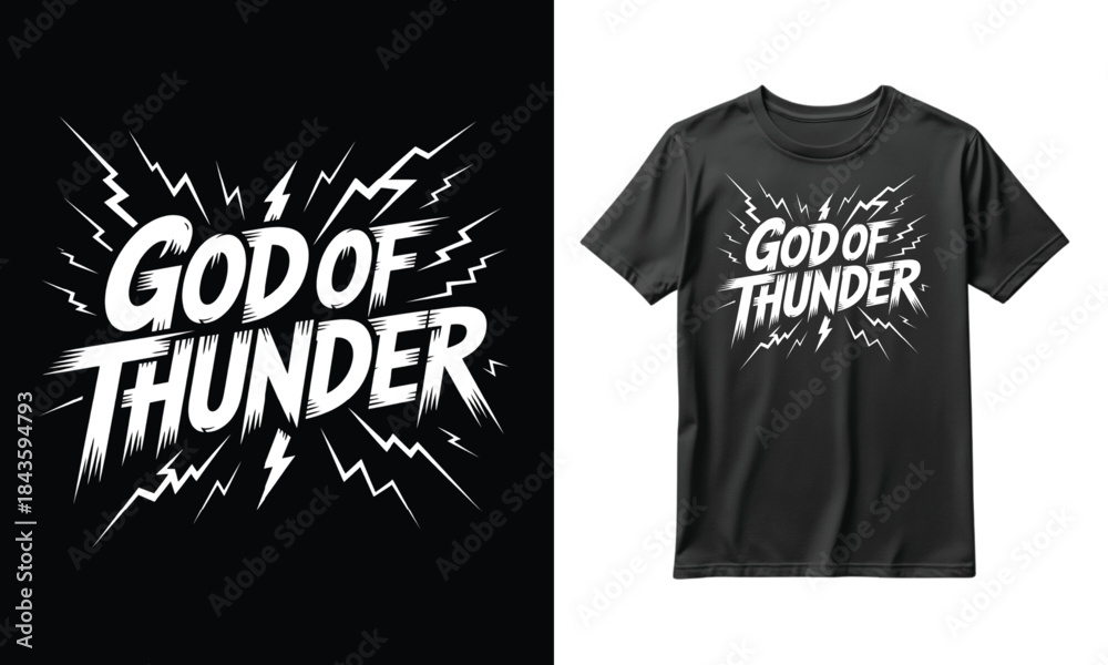 Naklejka premium God of thunder graphic tshirt design mockup with lightning elements