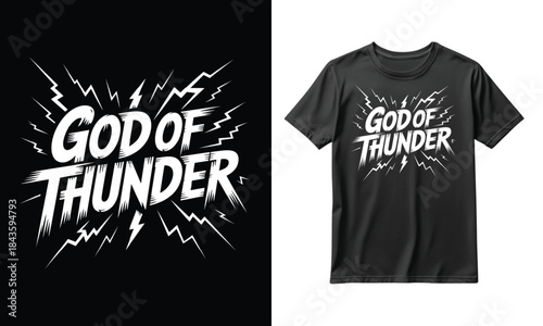 God of thunder graphic tshirt design mockup with lightning elements