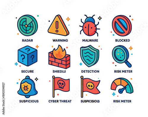 Threat Detection Icons. Threat detection. Colorful isometric vec