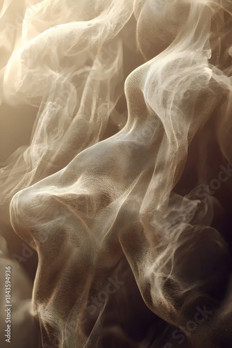 A mesmerizing, ethereal depiction of a human figure formed from flowing smoke, evoking feelings of mystery and elegance with soft, muted background hues.