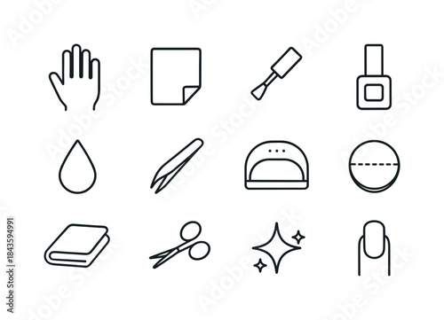 Nail Foiling Icons. Nail foiling process. Line icon set of nail