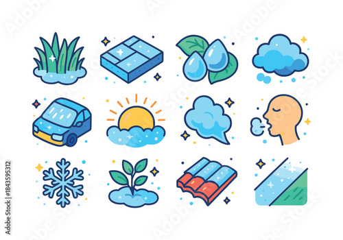 Morning Frost Icons. Morning frost. Colorful isometric vector ic