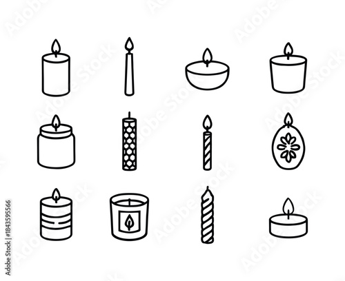 Candle Icon Set. Candle types. Line icon set of candle types: pi