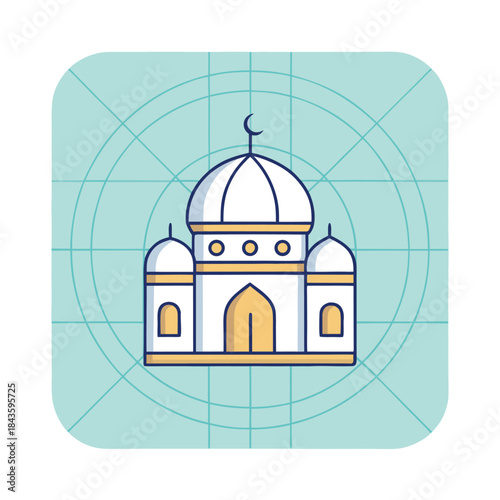 "Minimalist Mosque Icon with Dome and Crescent in Line Art Design"