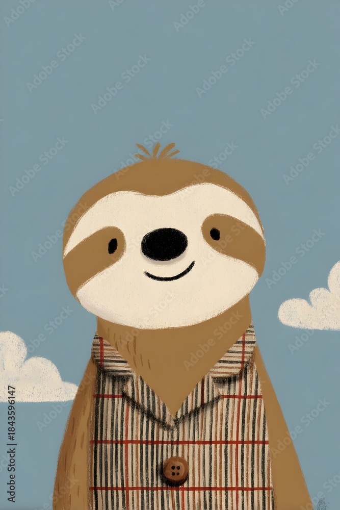 Obraz premium Cute smiling sloth character wearing striped vest illustration