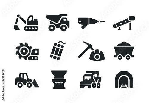 Mining Equipment Icons. Mining Equipment. Solid icon set of Mini