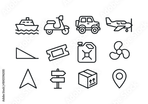 Island Transport Icons. Island transport icons. Line icon set of