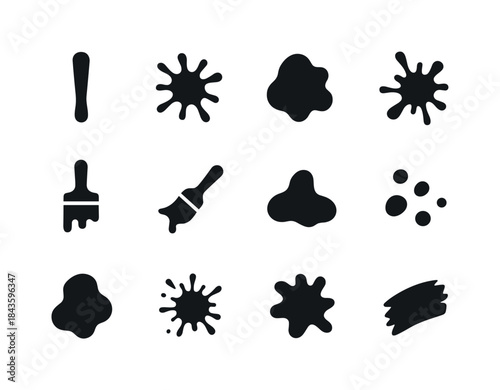 Black Paint Splatter Icons. Paint Splatter. Solid icon set of Pa