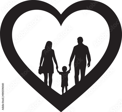 Happy Family Silhouette Inside Heart Shape
Love and Togetherness – Family Heart Silhouette
Parents and Child Family Love Symbol Vector