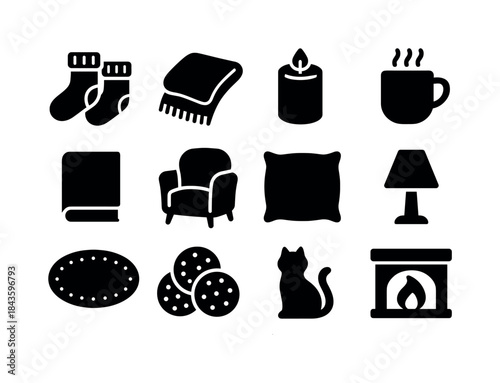 Hygge Icons Collection. Hygge Lifestyle. Solid icon set of Hygge
