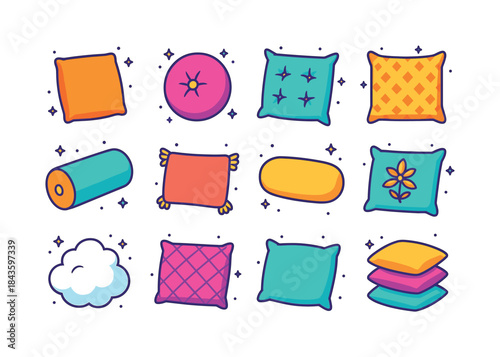 Colorful Cushion Icons. Cushions and pillows. Colorful isometric