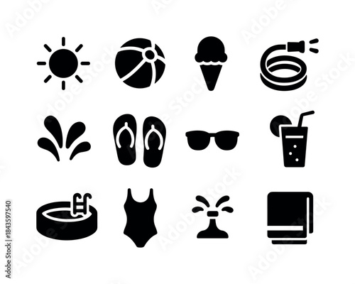 Summer Icon Collection. Summer Fun. Solid icon set of Summer Fun
