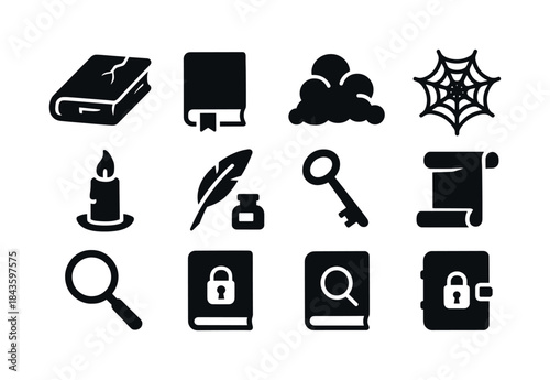 Ancient Tome Icons. Dusty tome. Solid icon set of Dusty tome: an