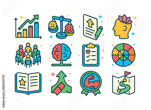 Resilience Icons Set. The study of human resilience and coping m