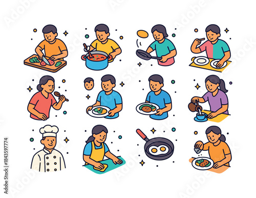 Colorful Cooking Icons. Cooking moments. Colorful isometric vect