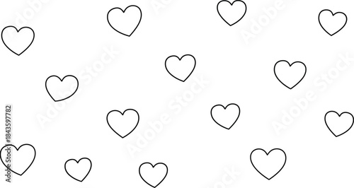 Numerous hand-drawn heart outlines scattered across a white background, evoking feelings of love and affection