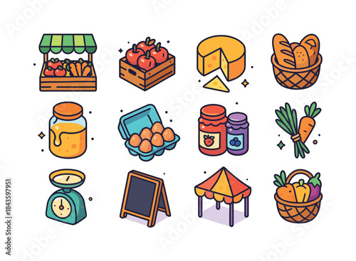 Farm Market Icons. Farm market. Colorful isometric vector icons