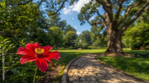 Beautiful red flower in the park
