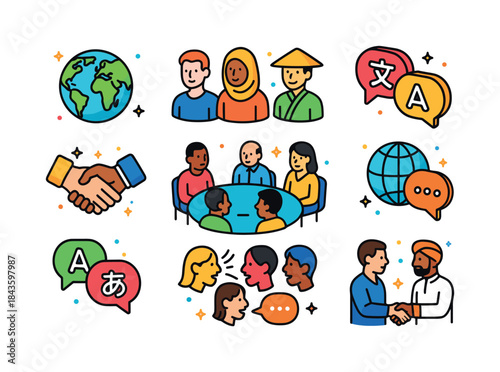 Cross-Cultural Icons. Cross-Cultural Communication. Colorful iso