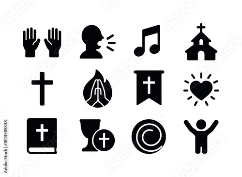 Christian Worship Icons. Christian worship. Solid icon set of Ch