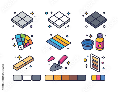 Colorful Grout Icon Set. Grout Colors. Colorful isometric vector