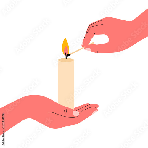 An artistic depiction of hands igniting a candle, symbolizing warmth, hope, and the intimate connection we share during moments of reflection and celebration.