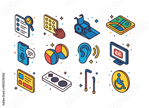 Inclusive Design Icons. Inclusive Design. Colorful isometric vec