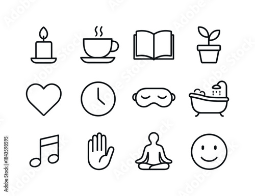 Self-Care Icons. Self-care. Line icon set of self-care: candle,