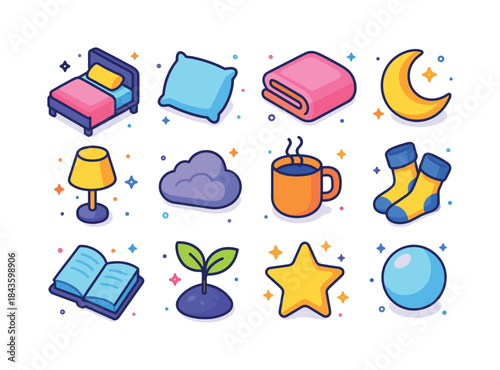 Restful Icons Set. rest and recovery. Colorful isometric vector