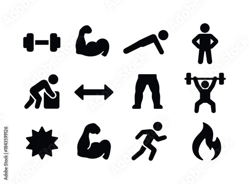 Strength Icon Set. Physical strength. Solid icon set of Physical