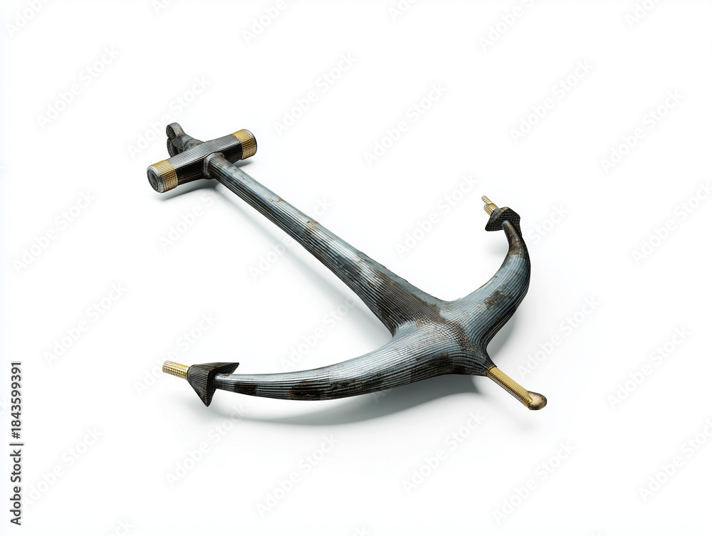 Obraz premium Antique metal slingshot isolated on a white background, showcasing vintage craftsmanship and rustic texture.
