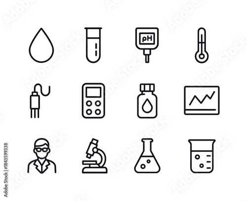 Water Quality Icons. Water Quality Monitoring. Line icon set of