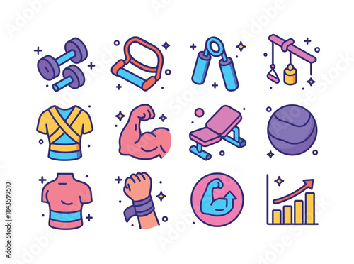 Strength Recovery Icons. Strength recovery. Colorful isometric v
