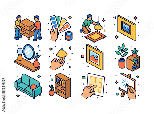 Colorful Home Redesign Icons. Home Redesign. Colorful isometric