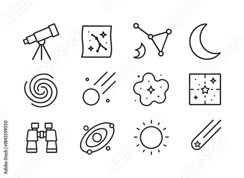 Astronomy Icon Set. Astronomy. Line icon set of Astronomy: teles