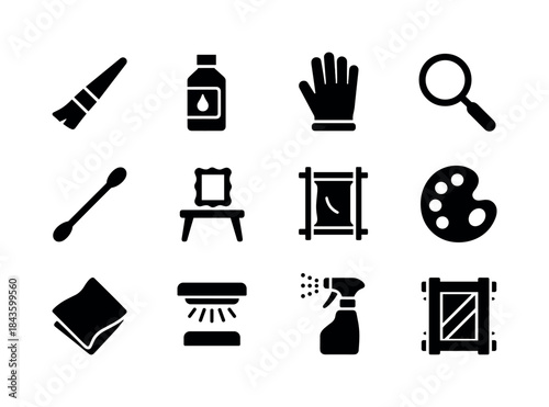 Art Preservation Icons. Art preservation. Solid icon set of art