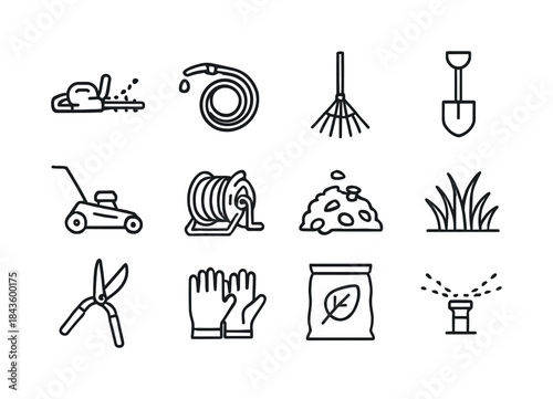 Yard Tools Icons. Yard Maintenance. Line icon set of Yard Mainte
