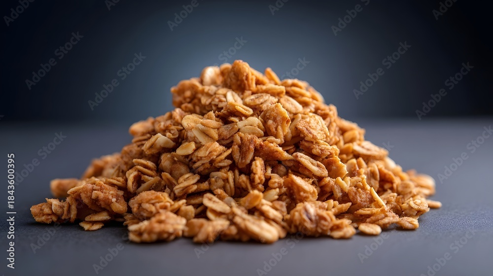 Obraz premium A detailed view of a golden brown pile of crunchy granola a wholesome energizing and delicious breakfast or snack