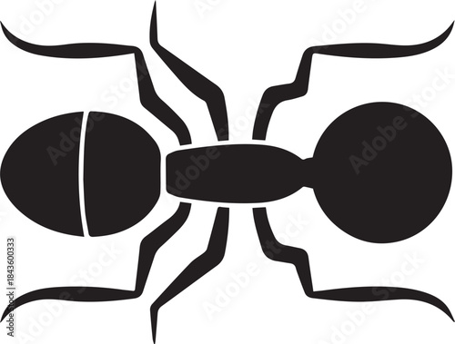 Minimal silhouette style vector ant logo design featuring clean black shapes, simple line art insect form, modern branding icon ideal for nature themes, eco-friendly businesses, pest control companies
