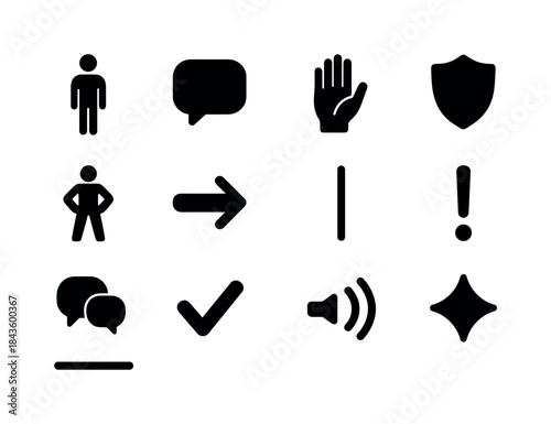 Assertiveness Skills Icons. Assertiveness skills. Solid icon set
