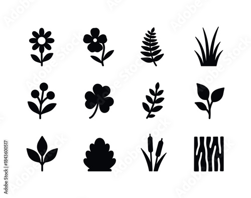 Glade Plant Icons. Glade plants. Solid icon set of glade plants: