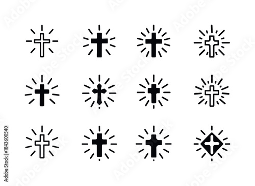 Radiant Faith Icons. Faith in Jesus. Icon set. Set Logo of faith