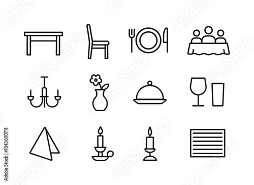 Home Dining Icons. Home Dining. Line icon set of Home Dining: di