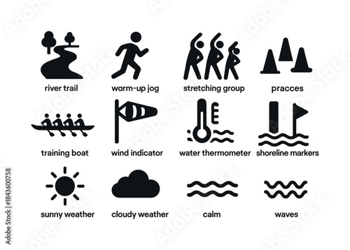 Outdoor Training Icons. outdoor training. Solid icon set of outd