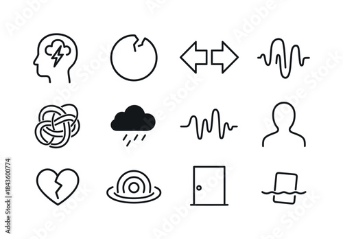 Inner Struggle Icons. Inner struggle. Line icon set of inner str