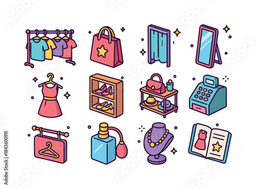 Fashion Boutique Icons. Fashion Boutique Shopping. Colorful isom